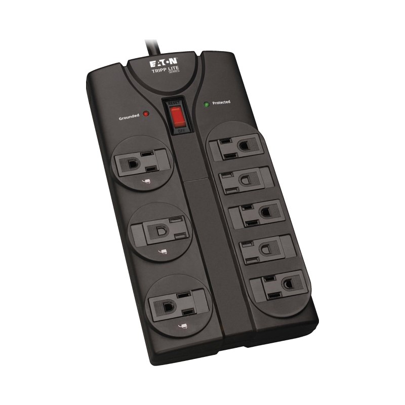 8Out Surge Protector Power Strip 8Ft Cord 1440J Black