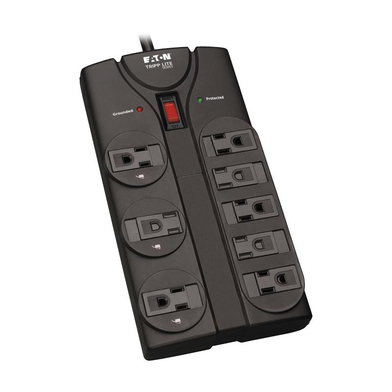 8Out Surge Protector Power Strip 8Ft Cord 1440J Black