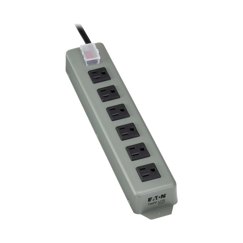 6 Outlet Industrial Power Strip Right Angle W/ Mounting 15Ft Cord