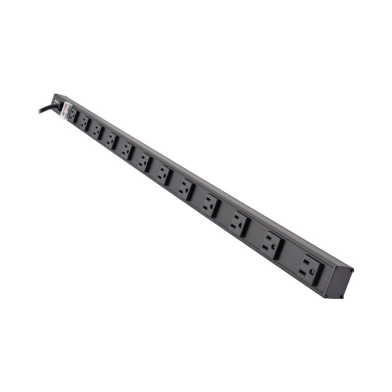 12Outlet Power Strip 5-15R 15 Cord Vertical 5-15P 36In Black