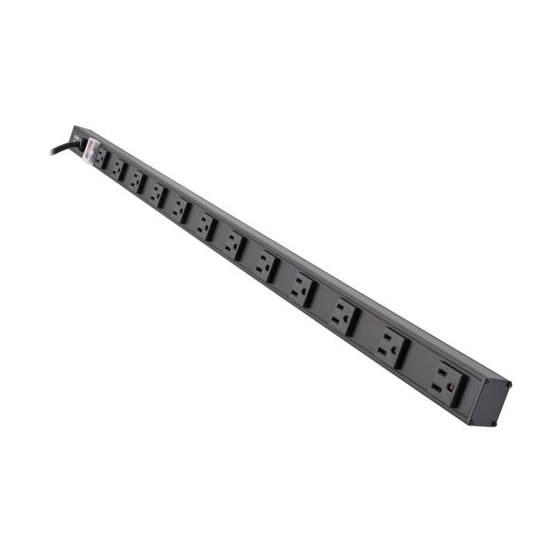 12Outlet Power Strip 5-15R 15 Cord Vertical 5-15P 36In Black