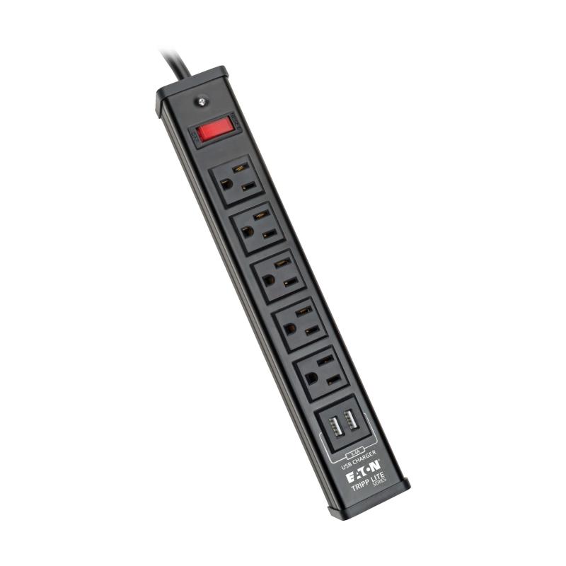 Surge Protector Strip 5Out 2 Usb Charging Ports 6Ft Cord