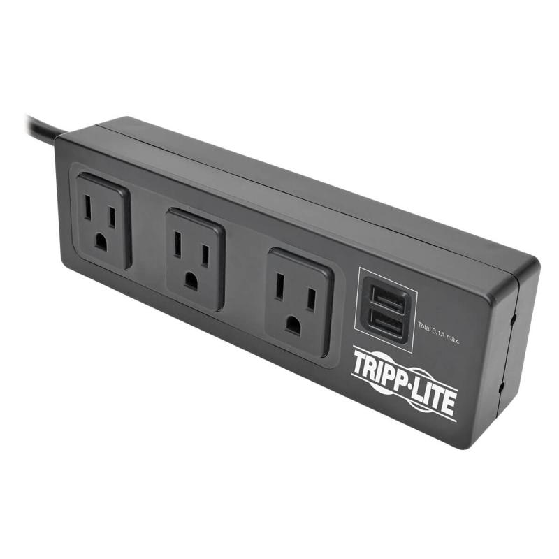3Outlet Surge Protector Power Strip W/2-Port Usb Charging Black