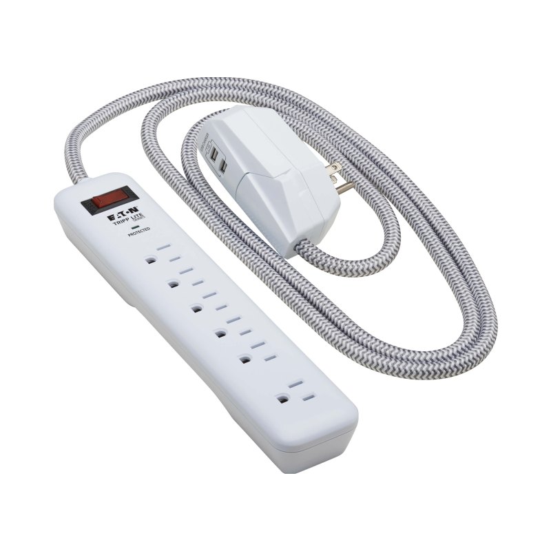 Surge Protector Power Strip 7Outlet 2 Usb Ports 6Ft Cord White