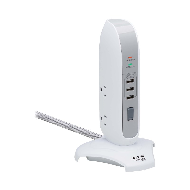 Surge Protector Tower 5Outlet 3 Usb Ports 6Ft Cord 5-15P White