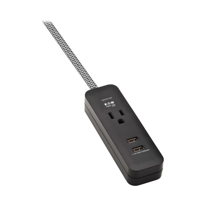 Surge Protector Power Strip 1-Outlet 2 Usb Ports 2.1A 4Ft Cord
