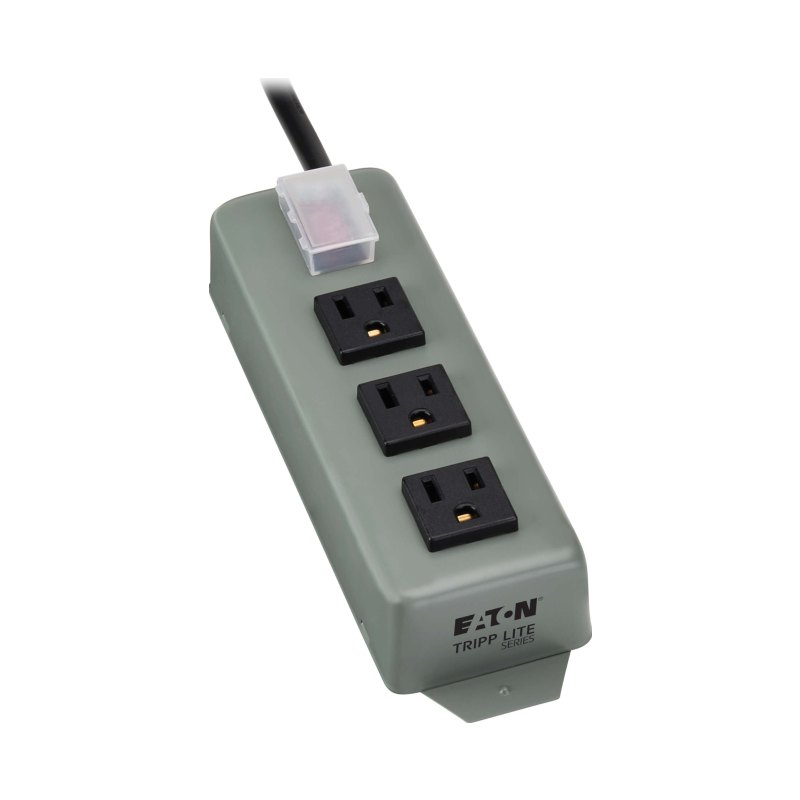 Waber Industrial Power Strip Metal 5-15R 3Outlet 5-15P 9Ft Cord