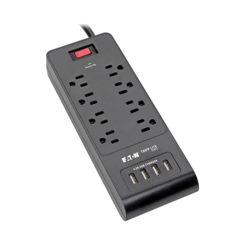 Surge Protector Power Strip 8Out 4 Usb Ports 6Ft Cord Black