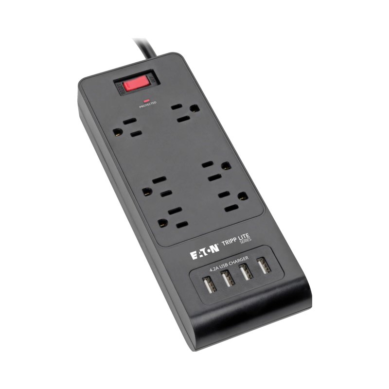 Surge Protector Power Strip 6Out 4 Usb Ports 6Ft Cord Black