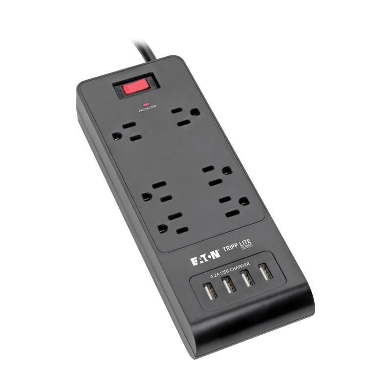 Surge Protector Power Strip 6Out 4 Usb Ports 6Ft Cord Black