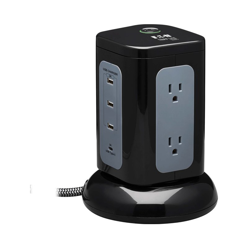Surge Protector Tower 6Outlet 3X Usb-A 1X Usb C 8Ft Cord Black