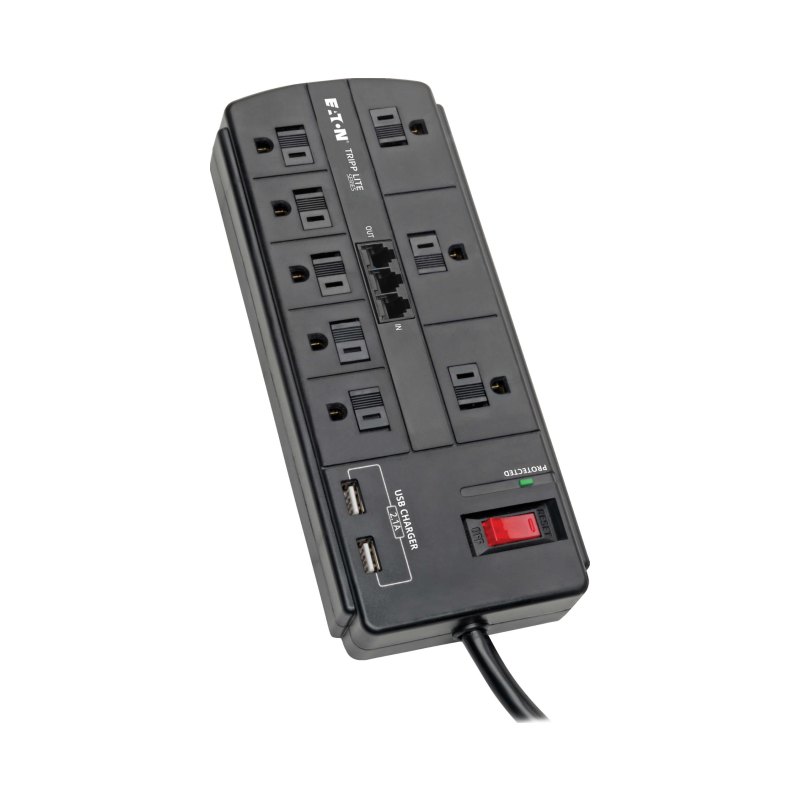 Surge Protector 8Out 2 Usb Charging Ports Tel/Modem 8Ft Cord