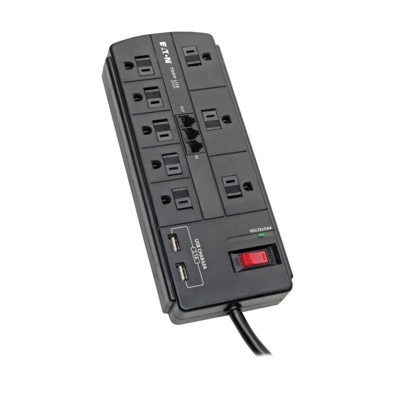 Surge Protector 8Out 2 Usb Charging Ports Tel/Modem 8Ft Cord