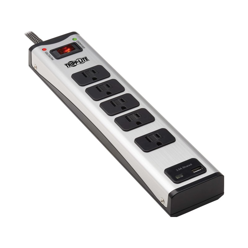 Surge Protector Power Strip 5Out Metal Usb-A Usb-C Charging