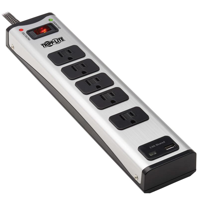 Surge Protector Power Strip 5Out Metal Usb-A Usb-C Charging