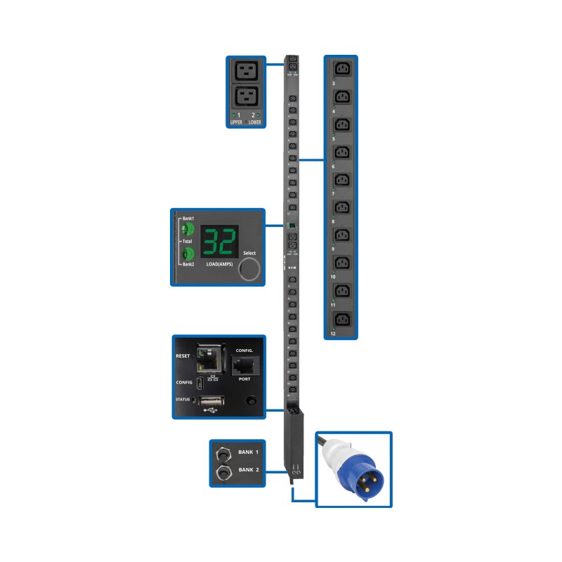 Switched Pdu 230V 1-Phase 32A Iec 309 0U Vrm 20Xc13 4Xc19 Taa