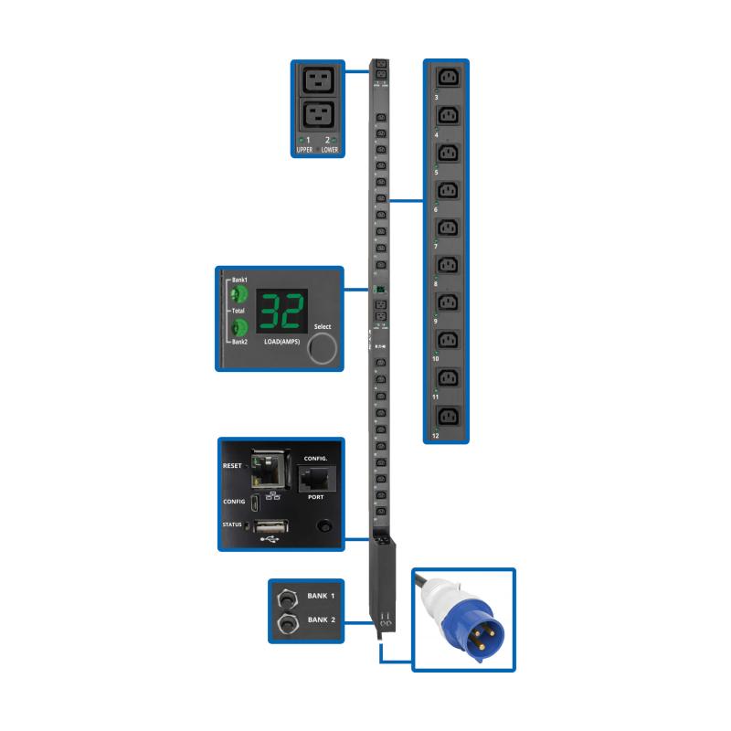 Switched Pdu 230V 1-Phase 32A Iec 309 0U Vrm 20Xc13 4Xc19 Taa