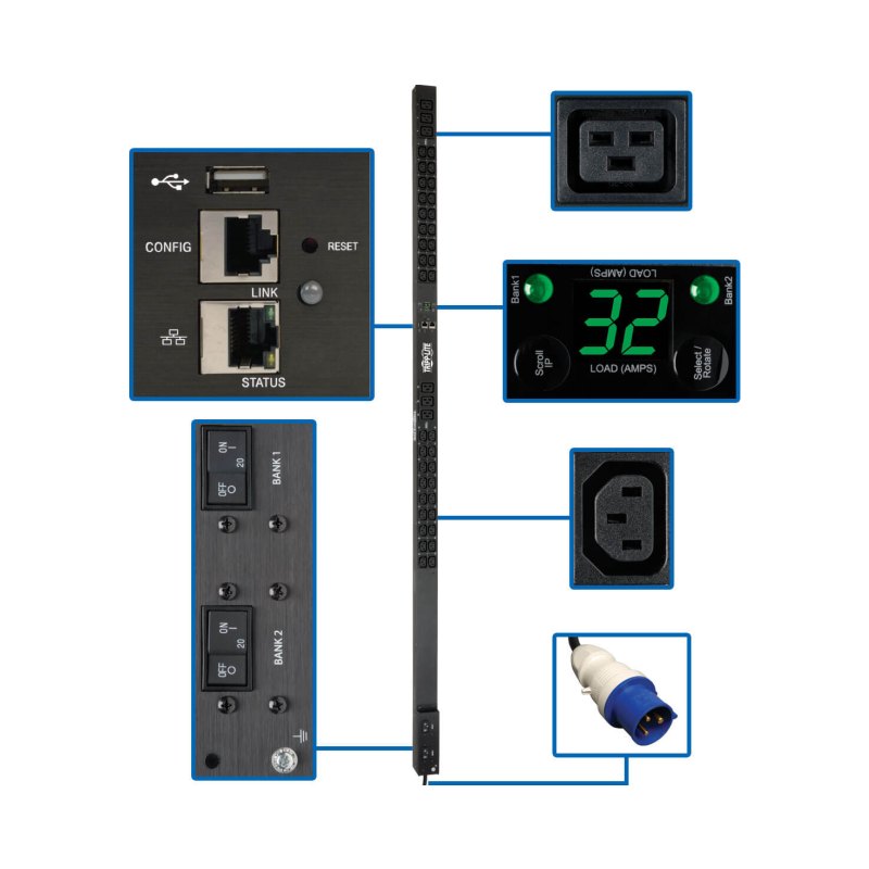 Pdu Monitored 230V 32A 0Urm 36 C13 6 C19 Iec 309 Lx Interface