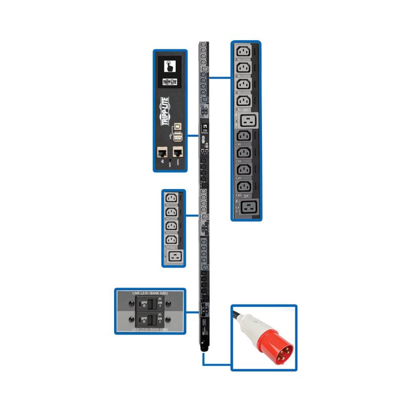 Switched Pdu 220/230V 3-Phase 63A Iec 309 0U Vrm 24Xc13 6Xc19 Taa