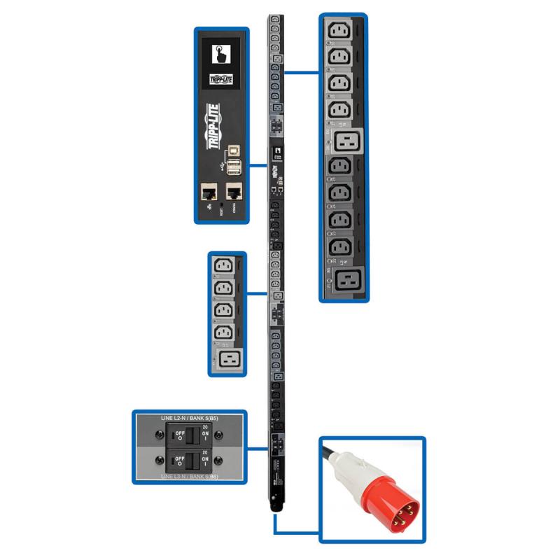 Switched Pdu 220/230V 3-Phase 63A Iec 309 0U Vrm 24Xc13 6Xc19 Taa