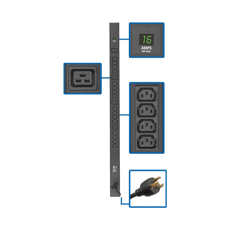 Pdu Metered 16 C13 4 C19 208/ 240V 3.2/3.8Kw C20/L6-20P 10Ft Cord