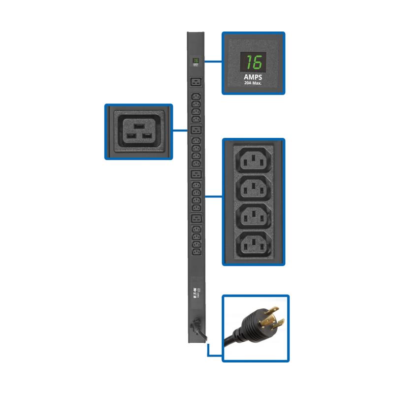 Pdu Metered 16 C13 4 C19 208/ 240V 3.2/3.8Kw C20/L6-20P 10Ft Cord