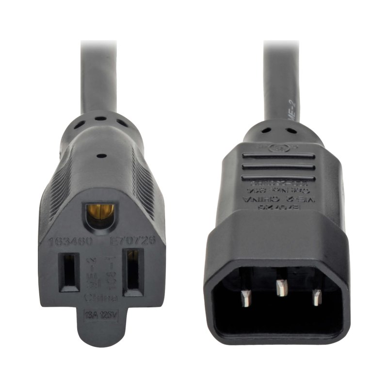 Nema 5-15R To C14 Computer Ac Power Cable 13A 125V 16 Awg 1 Ft.