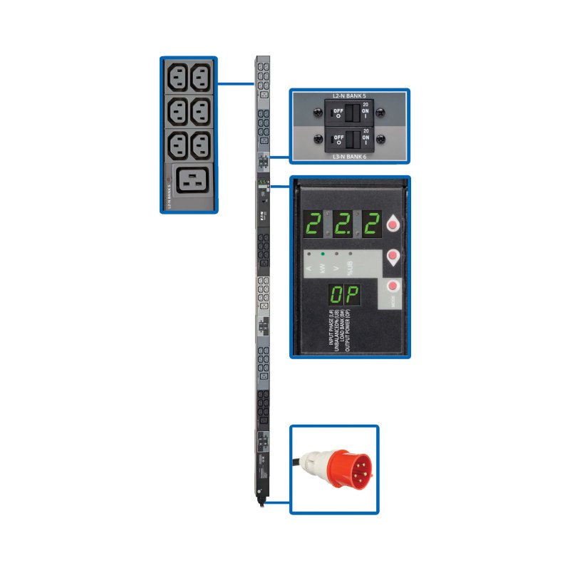 Pdu 3-Phase Metered 22.2Kw 220/230V 32A 36 C13 6 C19 Iec309 0U