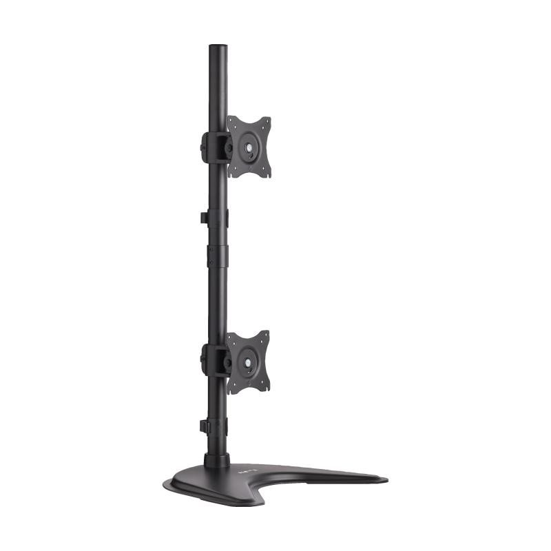 Dual Vertical Desk Mount Mntr Stnd Swivel Tilt Rotate F/15-27In