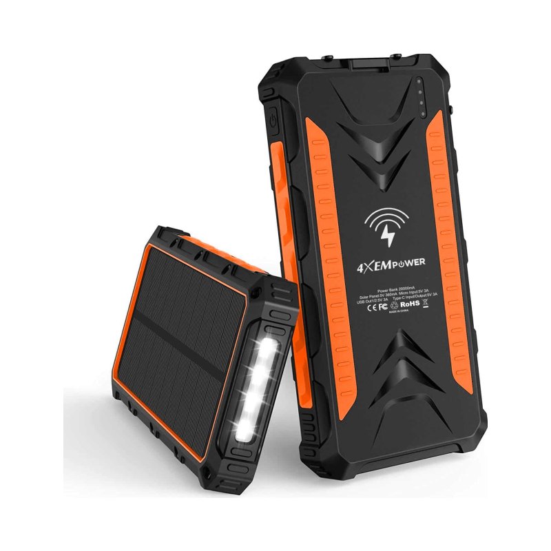 20000Mah Solar Power Bank Orange Usbc/Usba/Wireless Charge
