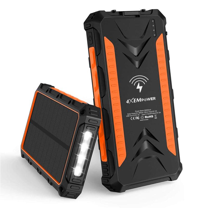 20000Mah Solar Power Bank Orange Usbc/Usba/Wireless Charge