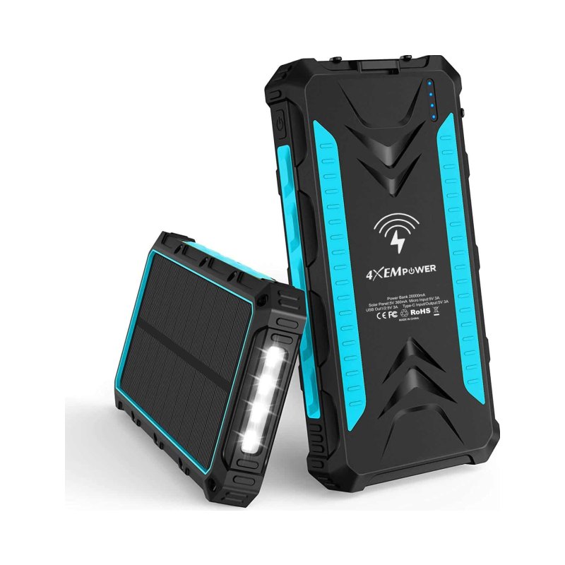 20000Mah Solar Power Bank Blue Usbc/Usba/Wireless Charge