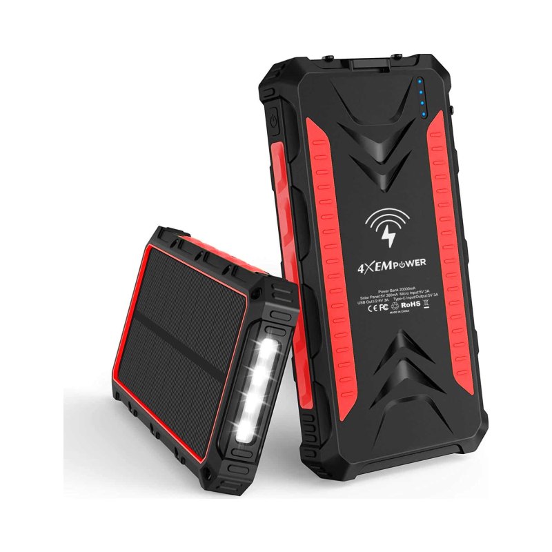 20000Mah Solar Power Bank Red Usbc/Usba/Wireless Charge