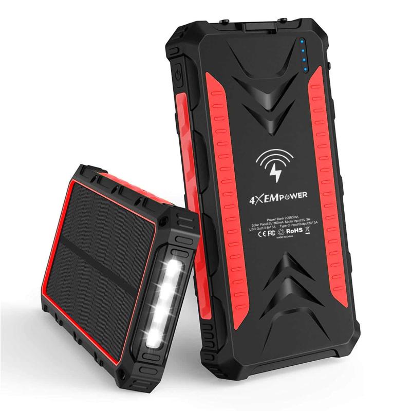 20000Mah Solar Power Bank Red Usbc/Usba/Wireless Charge