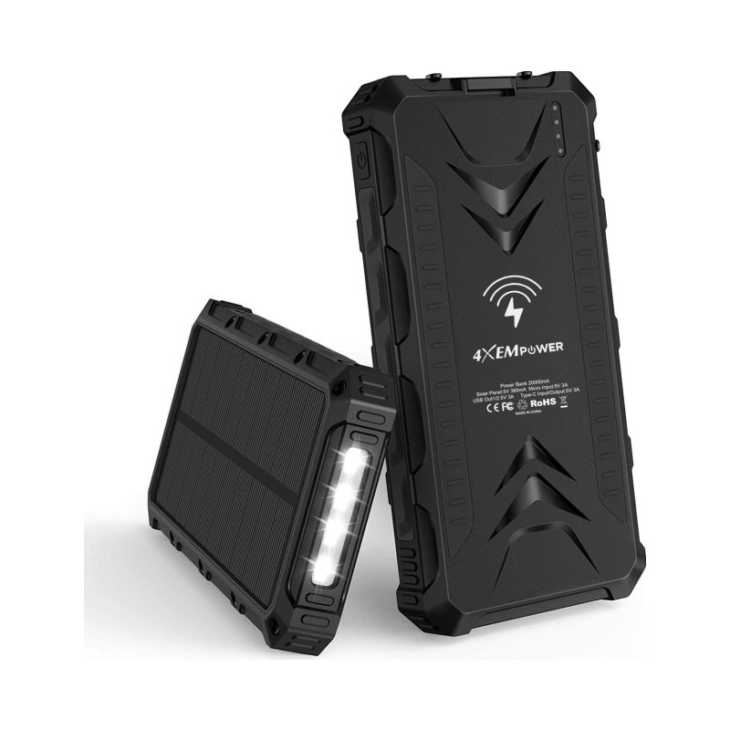 20000Mah Solar Power Bank Black Usbc/Usba/Wireless Charge