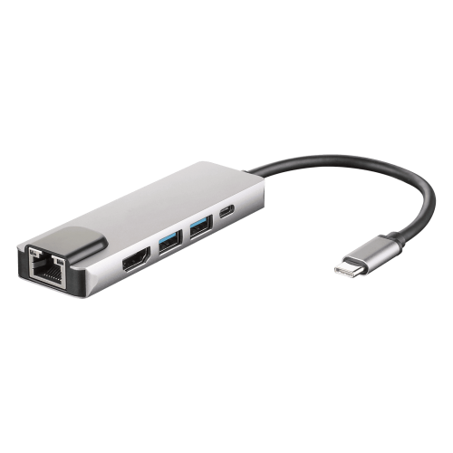 5 In 1 Usb-C Hub 4K Hdmi 2.0 Rj-45 Usb 3.0 100W Pd Laptop/Pc