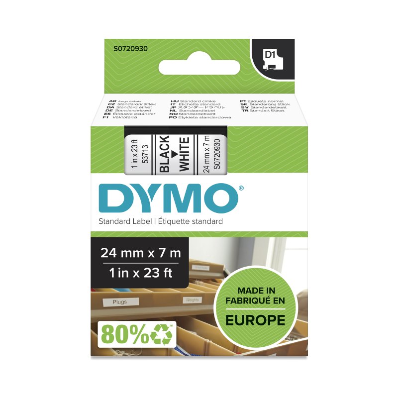 DYMO Authentic D1 Labels | Black Print on White | 24mm x 7m | Self-Adhesive Labels for LabelManager Label Printers
