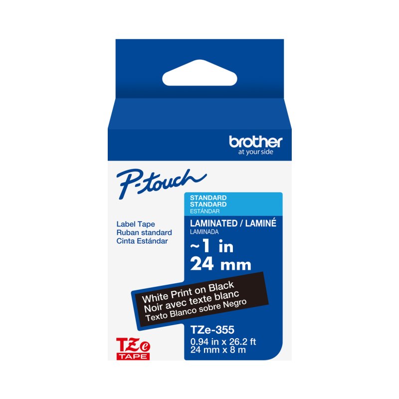 Brother TZE355G label-making tape White on black TZe