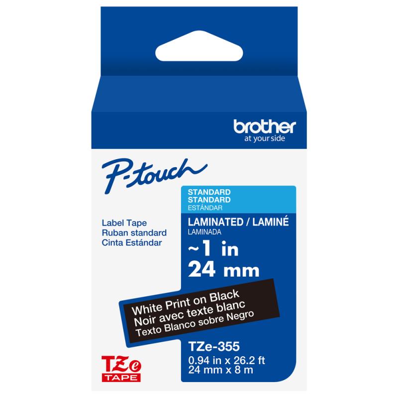 Brother TZE355G ruban d'étiquette Blanc sur noir TZe