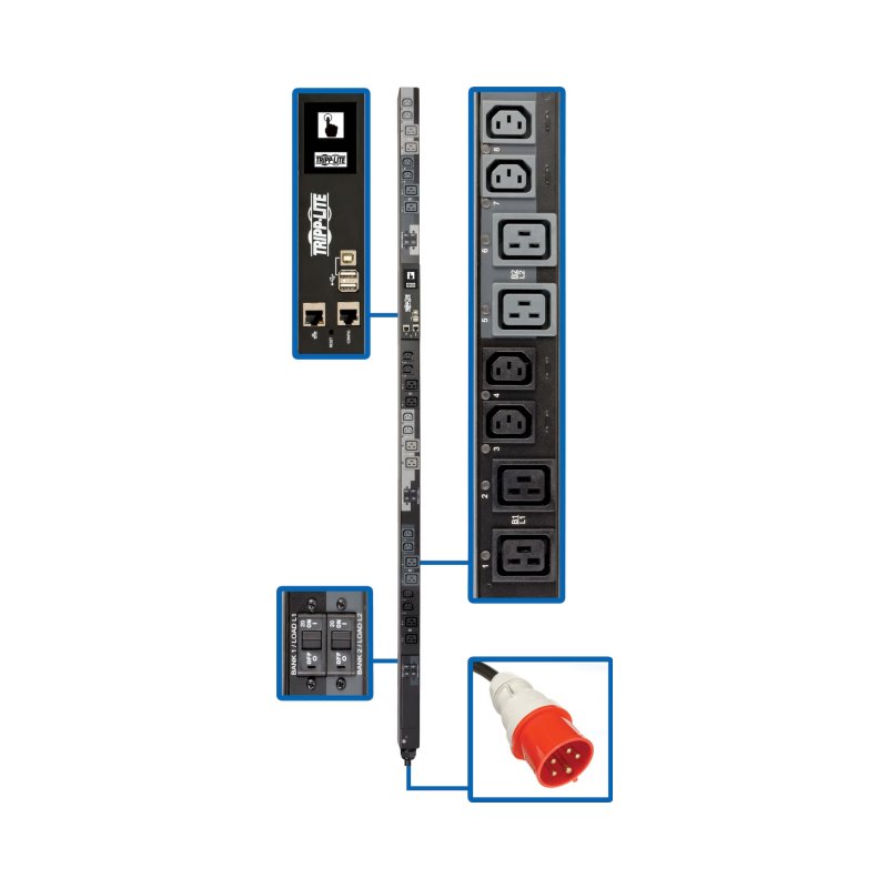 Switched Pdu 220/230V 3Phase 32A Iec-309 0U V 12Xc13 12Xc19 Taa