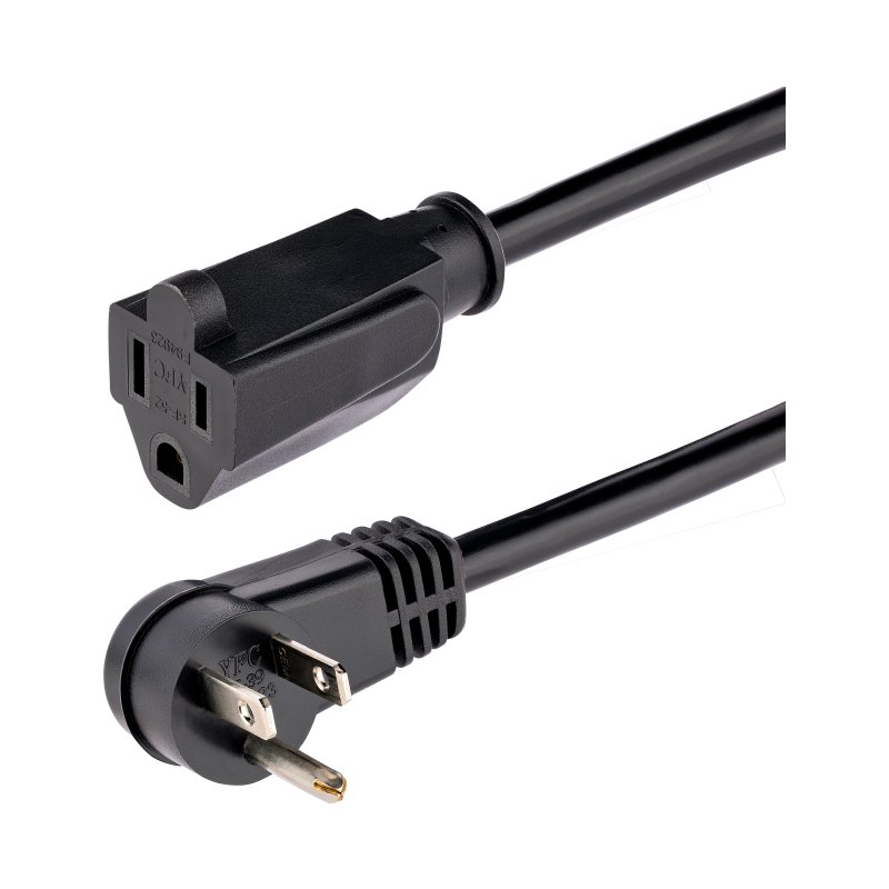 StarTech.com 1ft (30cm) Power Extension Cord, Right Angle NEMA 5-15P to NEMA 5-15R, 13A 125V, 16AWG, Black Computer Power Extension Cord, AC Outlet Extension Cable, UL Listed