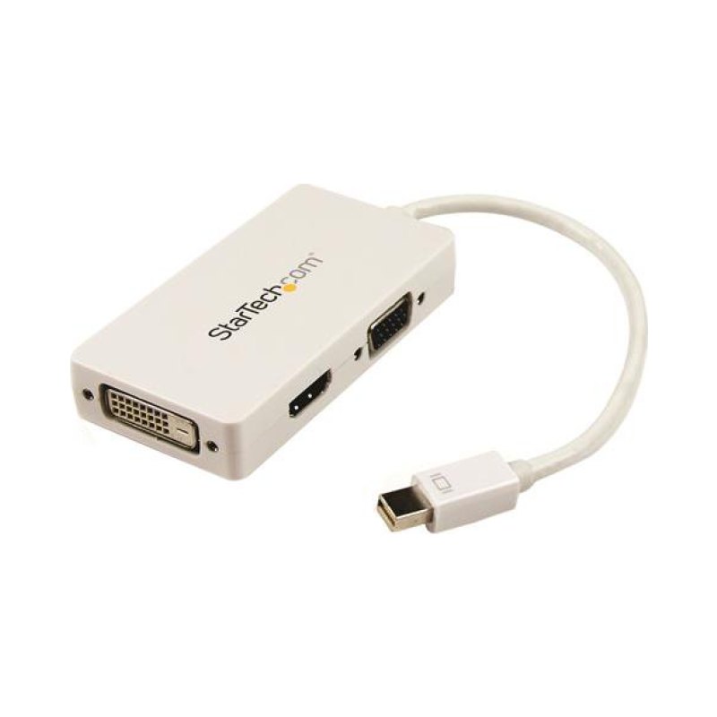 StarTech.com Travel A/V Adapter: 3-in-1 Mini DisplayPort to VGA DVI or HDMI Converter - White