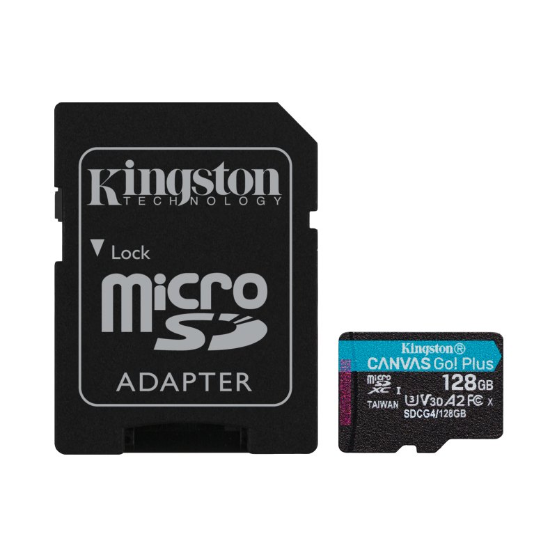 Kingston Technology 128GB microSDXC Canvas Go Plus Gen4 200MB/s A2 U3 V30 Card + Adapter