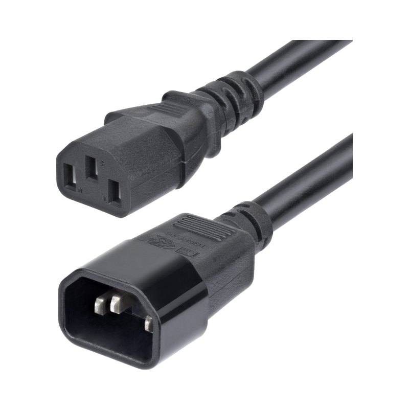 StarTech.com 15ft (4.5m) Power Extension Cord, C14 to C13 PDU Power Cord, 15A 250V, 14AWG, AC Power Cable for PDU/Power Supply, UL Listed