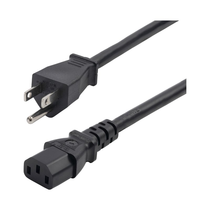 StarTech.com 8ft (2.4m) Computer Power Cord, NEMA 5-15P to C13 AC Power Cable, 13A 125V, 16AWG, Monitor Power Cable, PC Power Supply Cable, TAA Compliant, UL Listed