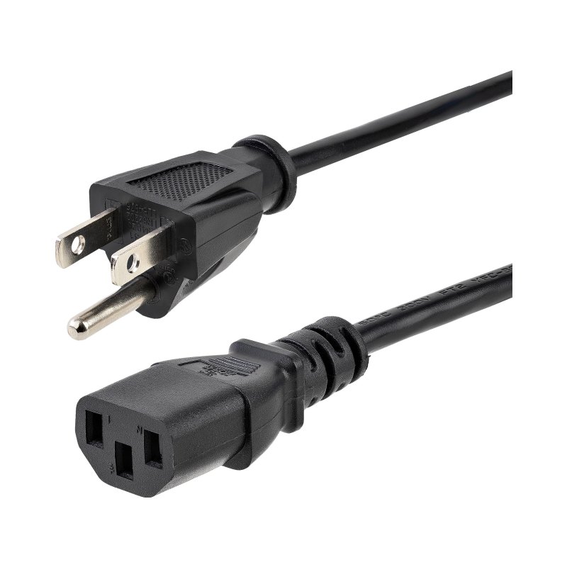 StarTech.com 6ft (1.8m) Computer Power Cord, NEMA 5-15P to C13, 10A 125V, 18AWG, Black Replacement AC Power Cord, Printer Power Cord, PC Power Supply Cable, Monitor Power Cable - UL Listed