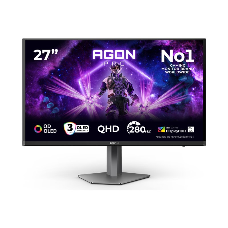 AOC AGON PRO AG276QZD2 computer monitor 67.3 cm (26.5") 2560 x 1440 pixels Quad HD QD-OLED Black, Grey