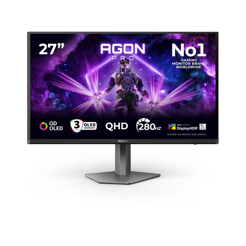 AOC AGON PRO AG276QZD2 écran plat de PC 67,3 cm (26.5") 2560 x 1440 pixels Quad HD QD-OLED Noir, Gris