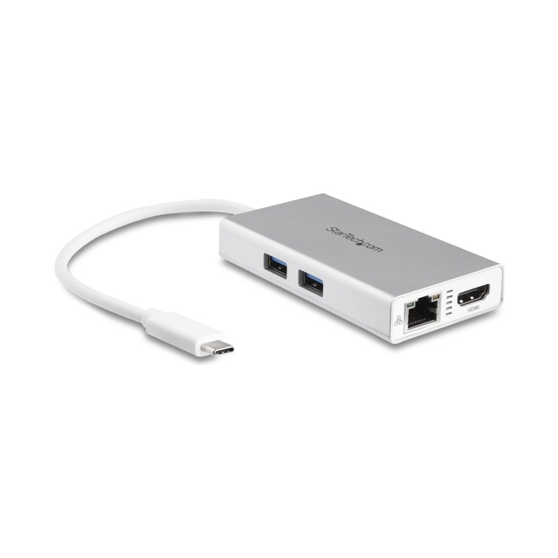 StarTech.com USB-C Multiport Adapter - USB-C Travel Docking Station w/ 4K HDMI - 60W Power Delivery Pass-Through, GbE, 2pt USB-A 3.0 Hub - Portable Mini USB Type-C Dock for Laptop - White