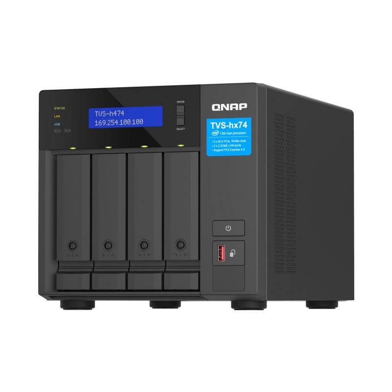 QNAP TVS-H474 NAS Tower Intel® Core™ i3 i3-12100 8 GB DDR4 0 TB QuTS hero Black